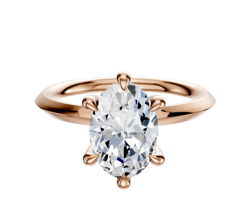 18K Rose Gold 6 Prong Hidden Halo Classic Knife Edge 2.0mm Engagement Ring