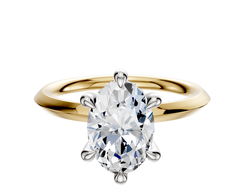 18K Two Tone 6 Prong Hidden Halo Classic Knife Edge 2.0mm Engagement Ring