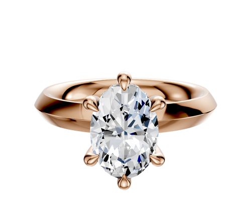 18K Rose Gold 6 Prong Hidden Halo Classic Knife Edge 3.0mm Engagement Ring