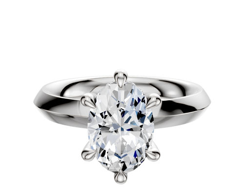 14K White Gold 6 Prong Hidden Halo Classic Knife Edge 3.0mm Engagement Ring