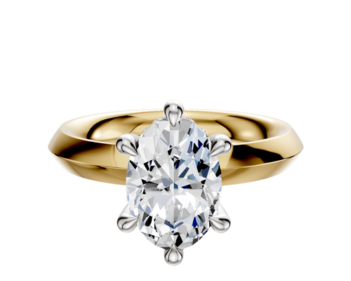 14K Two Tone 6 Prong Hidden Halo Classic Knife Edge 3.0mm Engagement Ring