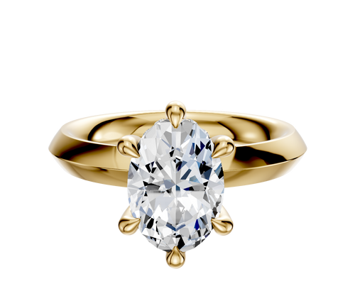 14K Yellow Gold 6 Prong Hidden Halo Classic Knife Edge 3.0mm Engagement Ring