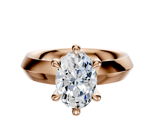14K Rose Gold 6 Prong Hidden Halo Classic Knife Edge 4.0mm Engagement Ring