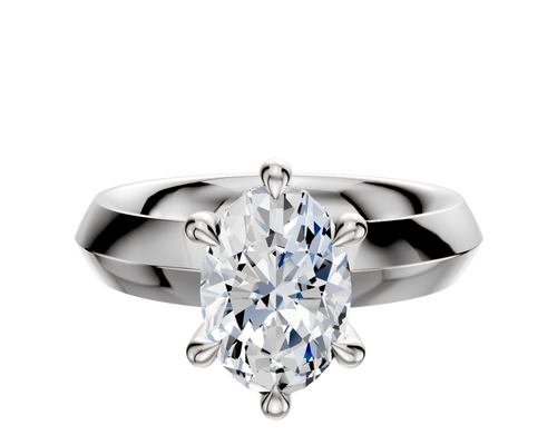 18K White Gold 6 Prong Hidden Halo Classic Knife Edge 4.0mm Engagement Ring
