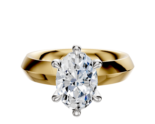 18K Two Tone 6 Prong Hidden Halo Classic Knife Edge 4.0mm Engagement Ring