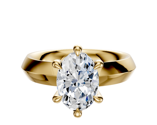 18K Yellow Gold 6 Prong Hidden Halo Classic Knife Edge 4.0mm Engagement Ring