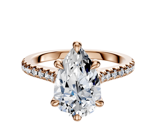18K Rose Gold 6 Prong Hidden Halo Cathedral Dome 1-Row-Pave 2.5mm Engagement Ring