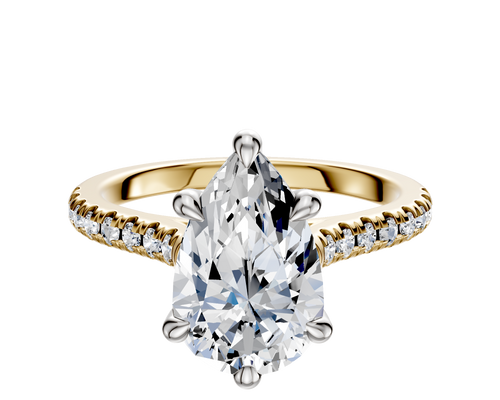 14K Two Tone 6 Prong Hidden Halo Cathedral Dome 1-Row-Pave 2.5mm Engagement Ring