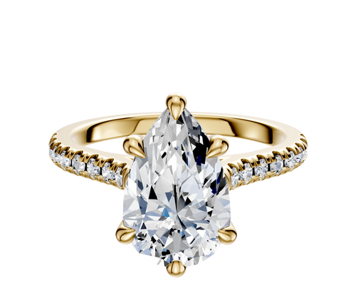 18K Yellow Gold 6 Prong Hidden Halo Cathedral Dome 1-Row-Pave 2.5mm Engagement Ring