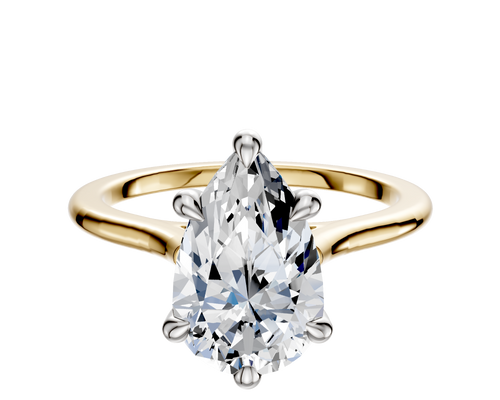 18K Two Tone 6 Prong Hidden Halo Cathedral Dome 1.5mm Engagement Ring