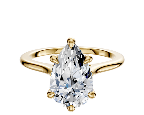 18K Yellow Gold 6 Prong Hidden Halo Cathedral Dome 1.5mm Engagement Ring