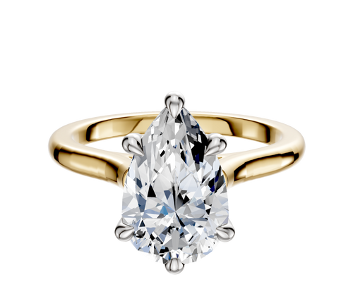 18K Two Tone 6 Prong Hidden Halo Cathedral Dome 2.0mm Engagement Ring