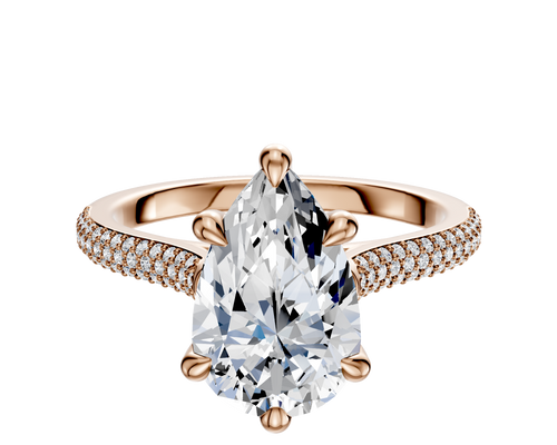 18K Rose Gold 6 Prong Hidden Halo Cathedral Dome 3-Row-Pave 2.0mm Engagement Ring