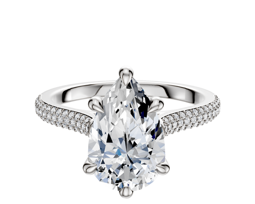 Platinum 6 Prong Hidden Halo Cathedral Dome 3-Row-Pave 2.0mm Engagement Ring