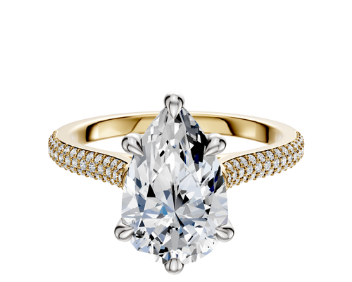 18K Two Tone 6 Prong Hidden Halo Cathedral Dome 3-Row-Pave 2.0mm Engagement Ring