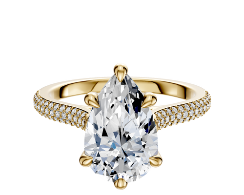 14K Yellow Gold 6 Prong Hidden Halo Cathedral Dome 3-Row-Pave 2.0mm Engagement Ring