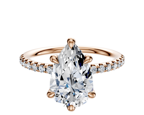 18K Rose Gold 6 Prong Hidden Halo Classic Dome 1-Row-Pave 2.5mm Engagement Ring