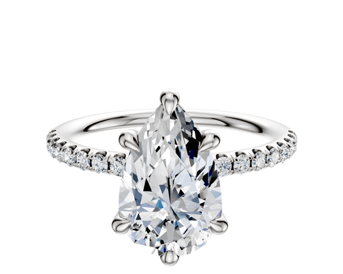 14K White Gold 6 Prong Hidden Halo Classic Dome 1-Row-Pave 2.5mm Engagement Ring