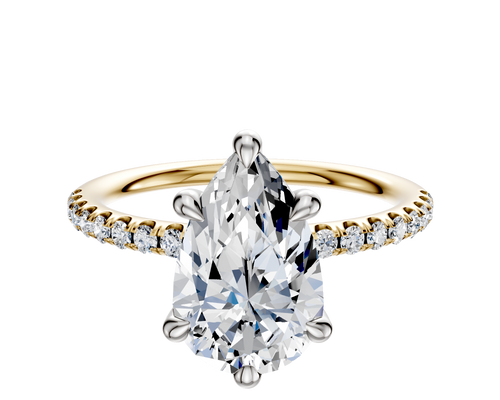 18K Two Tone 6 Prong Hidden Halo Classic Dome 1-Row-Pave 2.5mm Engagement Ring