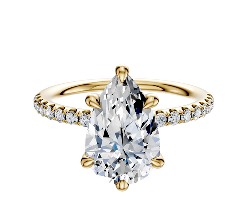 14K Yellow Gold 6 Prong Hidden Halo Classic Dome 1-Row-Pave 2.5mm Engagement Ring