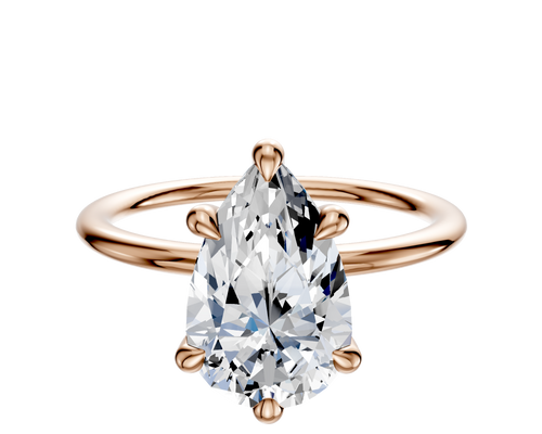18K Rose Gold 6 Prong Hidden Halo Classic Dome 1.5mm Engagement Ring