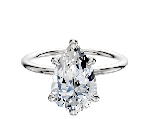 18K White Gold 6 Prong Hidden Halo Classic Dome 1.5mm Engagement Ring