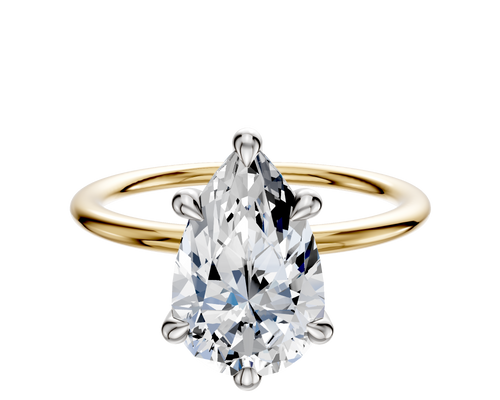 14K Two Tone 6 Prong Hidden Halo Classic Dome 1.5mm Engagement Ring