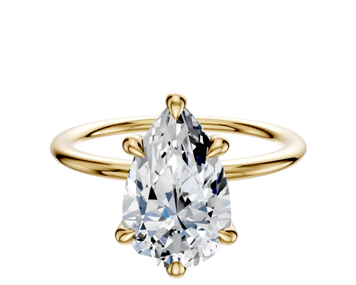 18K Yellow Gold 6 Prong Hidden Halo Classic Dome 1.5mm Engagement Ring