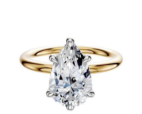 14K Two Tone 6 Prong Hidden Halo Classic Dome 2.0mm Engagement Ring
