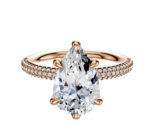 18K Rose Gold 6 Prong Hidden Halo Classic Dome 3-Row-Pave 2.0mm Engagement Ring