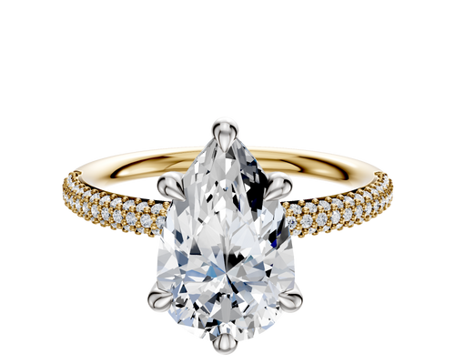 14K Two Tone 6 Prong Hidden Halo Classic Dome 3-Row-Pave 2.0mm Engagement Ring