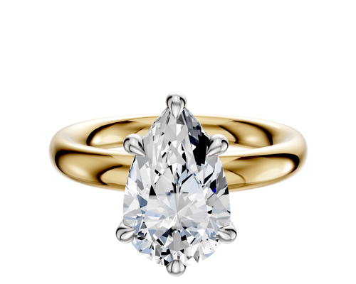 14K Two Tone 6 Prong Hidden Halo Classic Dome 3.0mm Engagement Ring