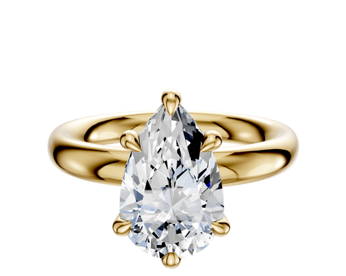 18K Yellow Gold 6 Prong Hidden Halo Classic Dome 3.0mm Engagement Ring