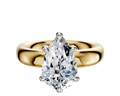 18K Two Tone 6 Prong Hidden Halo Classic Dome 4.0mm Engagement Ring