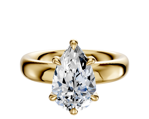 18K Yellow Gold 6 Prong Hidden Halo Classic Dome 4.0mm Engagement Ring