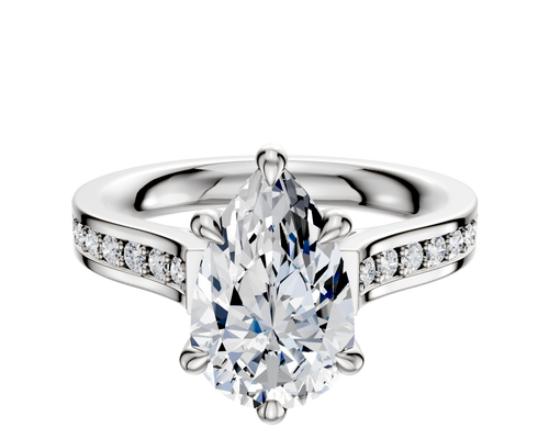 18K White Gold 6 Prong Hidden Halo Cathedral Flat 1-Row-Pave 2.5mm Engagement Ring
