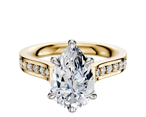 18K Two Tone 6 Prong Hidden Halo Cathedral Flat 1-Row-Pave 2.5mm Engagement Ring