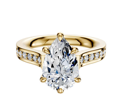 18K Yellow Gold 6 Prong Hidden Halo Cathedral Flat 1-Row-Pave 2.5mm Engagement Ring