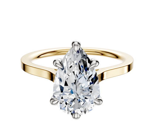 14K Two Tone 6 Prong Hidden Halo Cathedral Flat 1.5mm Engagement Ring