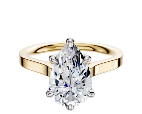 14K Two Tone 6 Prong Hidden Halo Cathedral Flat 2.0mm Engagement Ring