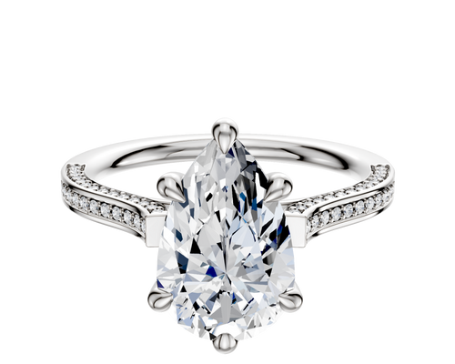 18K White Gold 6 Prong Hidden Halo Cathedral Flat 3-Row-Pave 2.0mm Engagement Ring