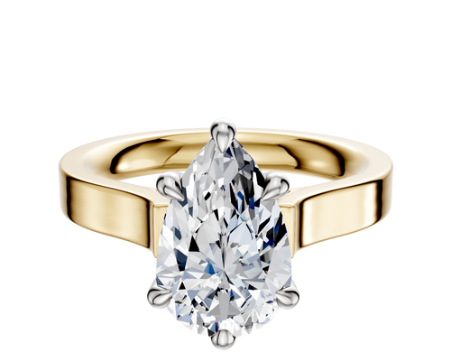 14K Two Tone 6 Prong Hidden Halo Cathedral Flat 3.0mm Engagement Ring