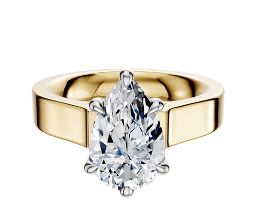 14K Two Tone 6 Prong Hidden Halo Cathedral Flat 4.0mm Engagement Ring