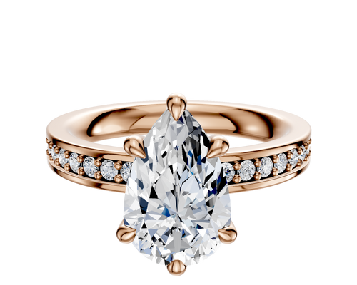 18K Rose Gold 6 Prong Hidden Halo Classic Flat 1-Row-Pave 2.5mm Engagement Ring