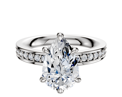 18K White Gold 6 Prong Hidden Halo Classic Flat 1-Row-Pave 2.5mm Engagement Ring