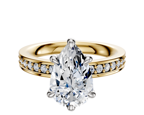 14K Two Tone 6 Prong Hidden Halo Classic Flat 1-Row-Pave 2.5mm Engagement Ring