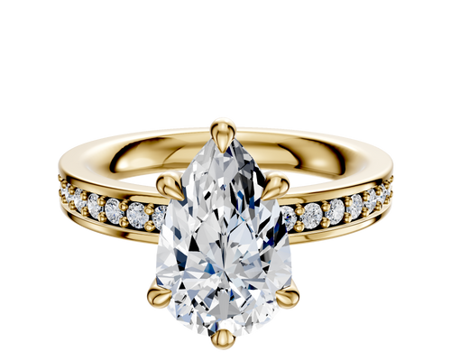 14K Yellow Gold 6 Prong Hidden Halo Classic Flat 1-Row-Pave 2.5mm Engagement Ring