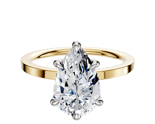 18K Two Tone 6 Prong Hidden Halo Classic Flat 1.5mm Engagement Ring