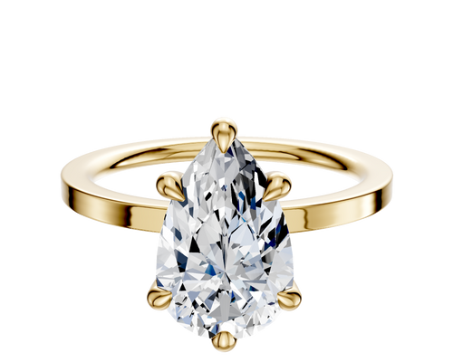 14K Yellow Gold 6 Prong Hidden Halo Classic Flat 1.5mm Engagement Ring