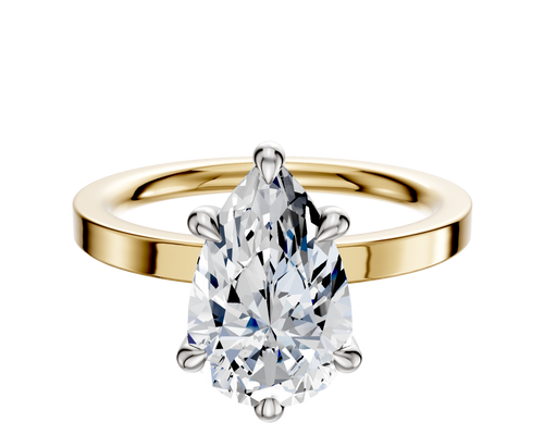 14K Two Tone 6 Prong Hidden Halo Classic Flat 2.0mm Engagement Ring